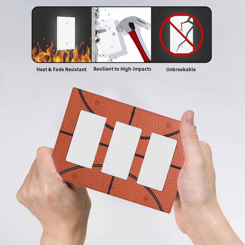 Moslion Basketball Lines Triple Rocker Light Switch Cover Black Stripes Ball Game Sports Orange 3-Gang Decorator Light Plug Protector For Home Kitchen Bedroom Office - Image 5